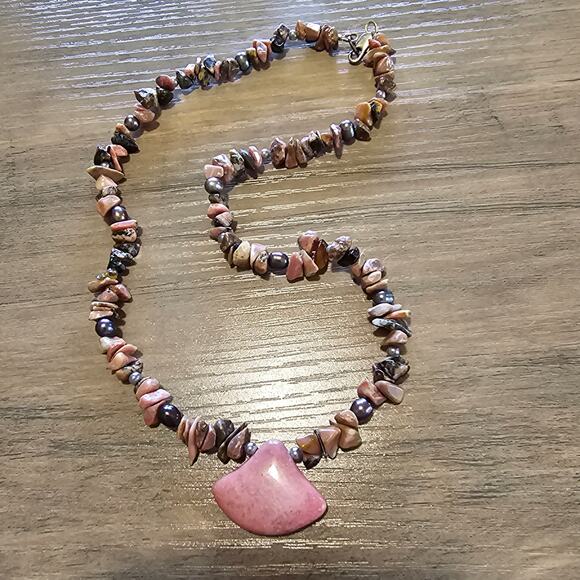 Rhodochrosite Pendant Necklace with Rhodonite Beaded Natural Stone - Picture 9 of 9